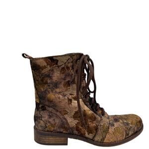 Womens Unity in Diversity Brown Velvet Floral Lace Up Boots Sz 37 7 Portugal